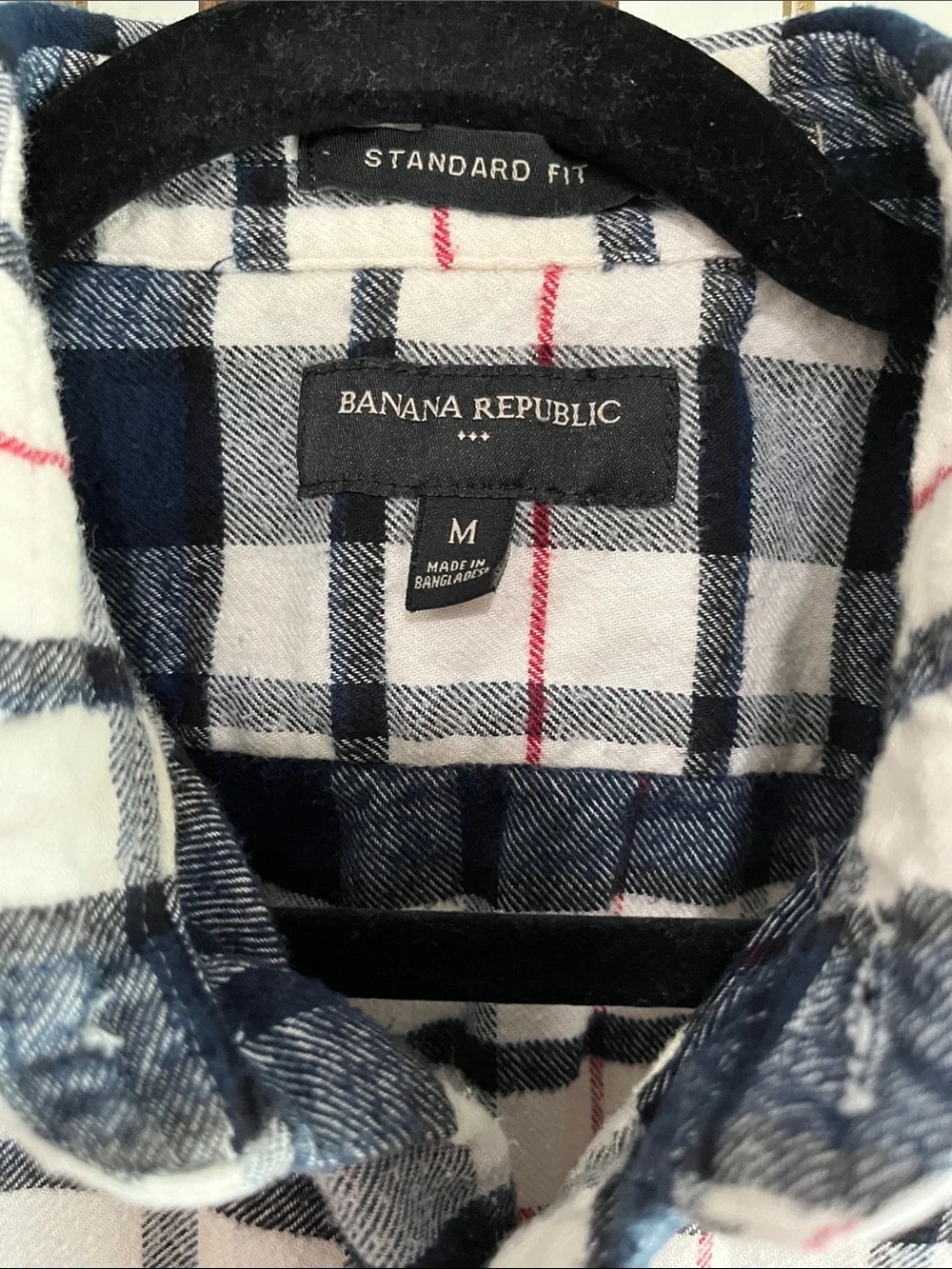 Banana Republic Navy, White & Red Plaid Flannel Button-Down Shirt
